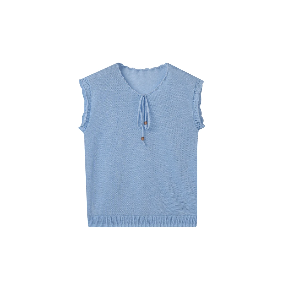 GUABMN2025夏季新品无袖修身百搭圆领镂空针织衫夏日穿搭5076