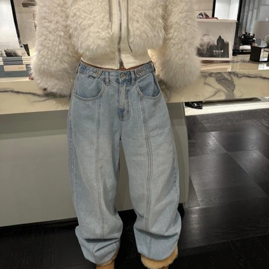 现货LILULU 中线设计 高级做旧磨白牛仔裤直筒休闲百搭显瘦牛仔裤