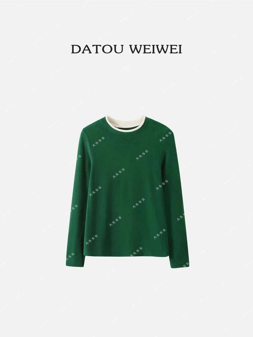 【DTWW大头韦韦】云杉绿/圆领磨毛舒适保暖冬季打底上衣162205