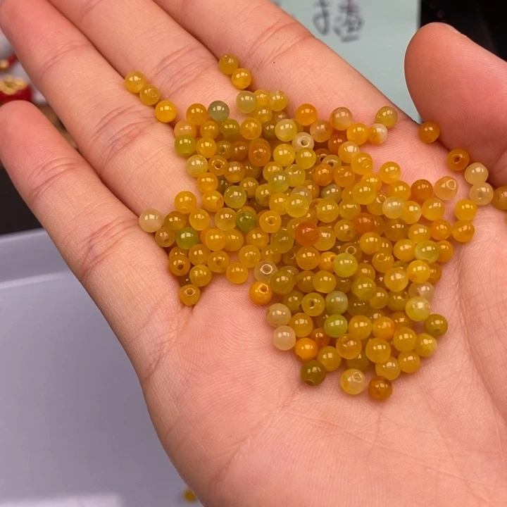 玛瑙/玉髓未镶嵌卡4黄翡米珠,100个