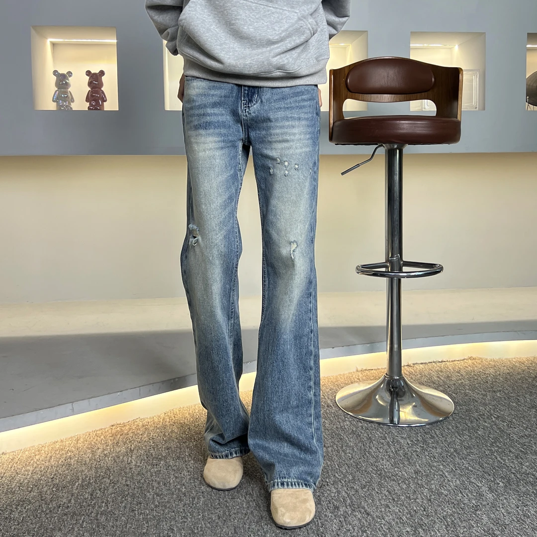 9461-美式复古破洞牛仔裤潮流百搭休闲宽松直筒裤子男款女款