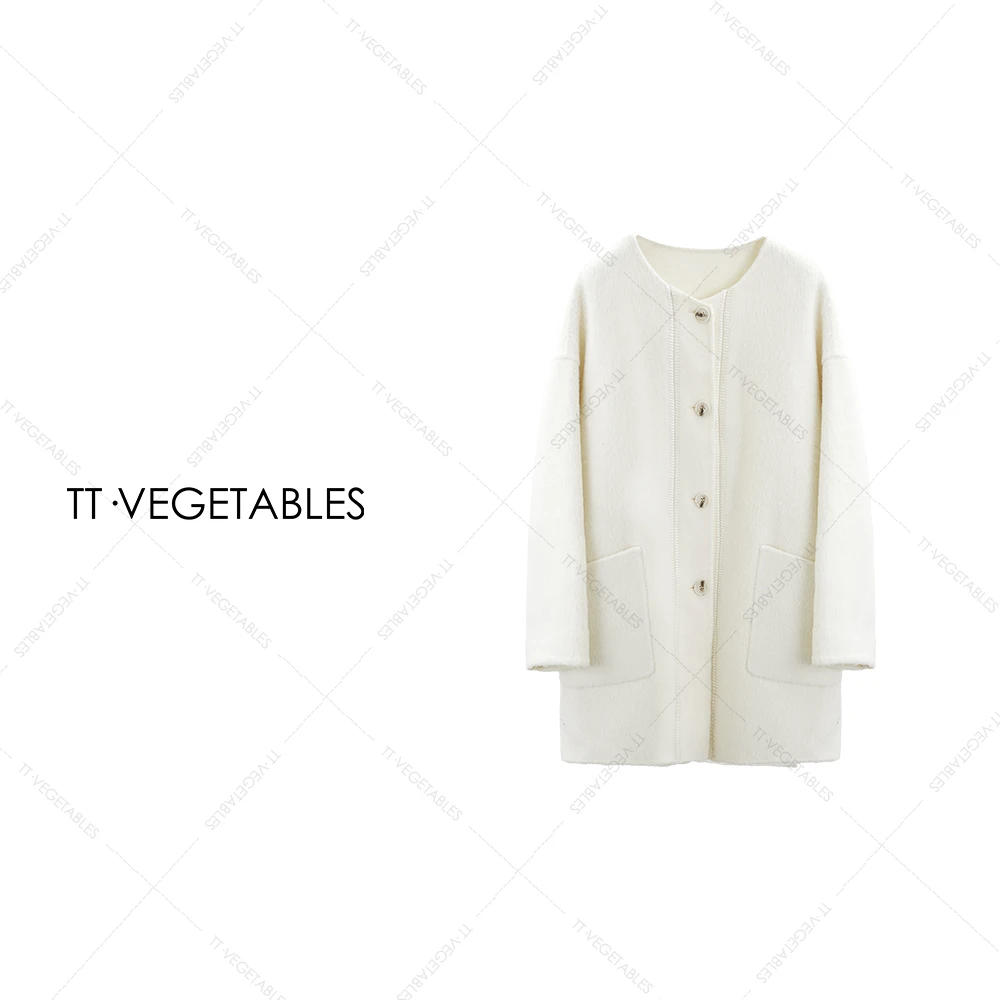 TT・VEGETABLES【序白】苏佩 羊毛中长款厚款毛呢大衣长袖外套521662