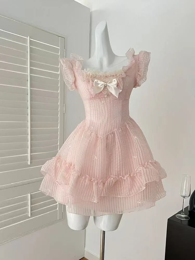 两件套/单裙蜜桃奶冻夏甜美初恋约会连衣裙设计感荷叶边短裙裤子