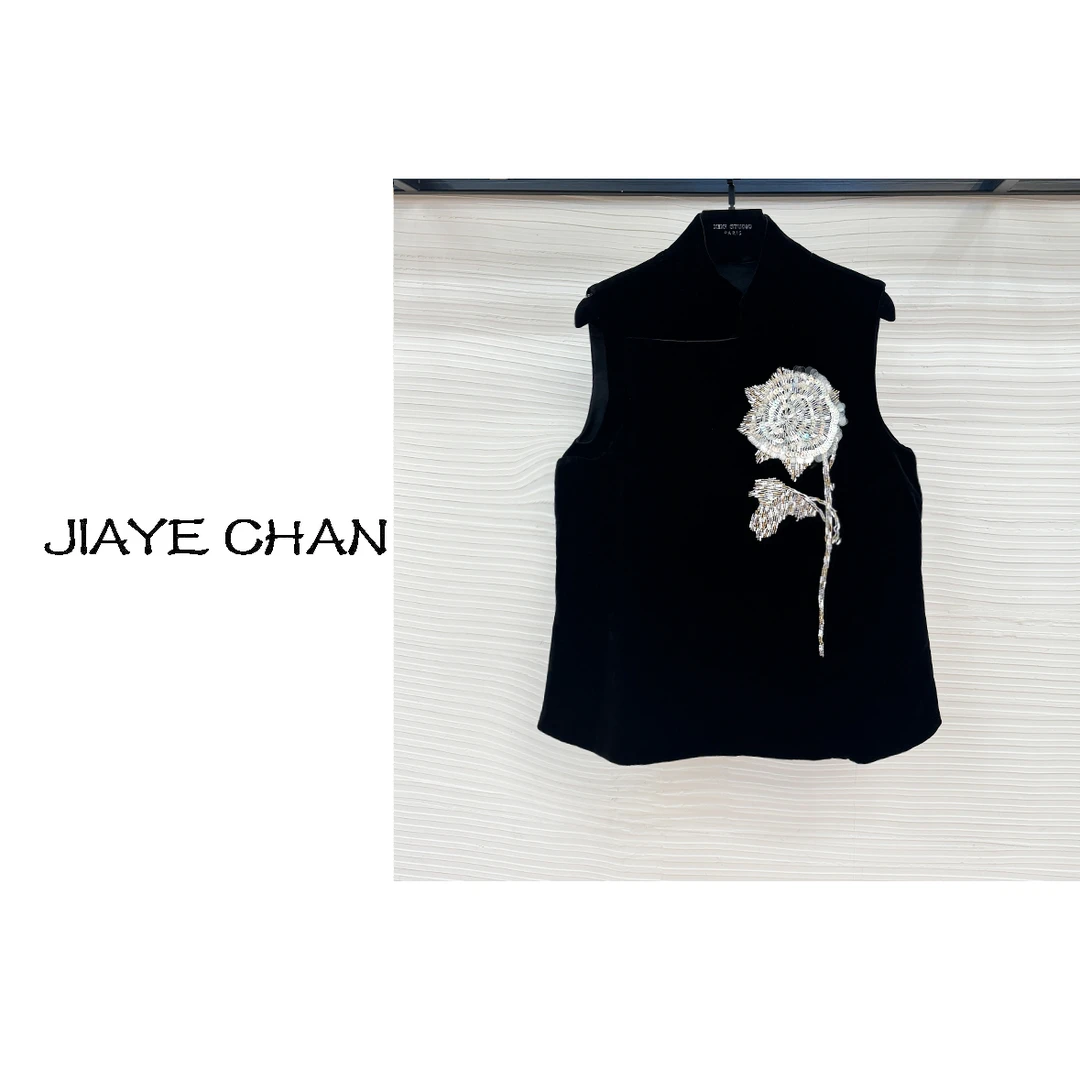 JIAYE CHAN重工刺绣提花无袖马甲背心