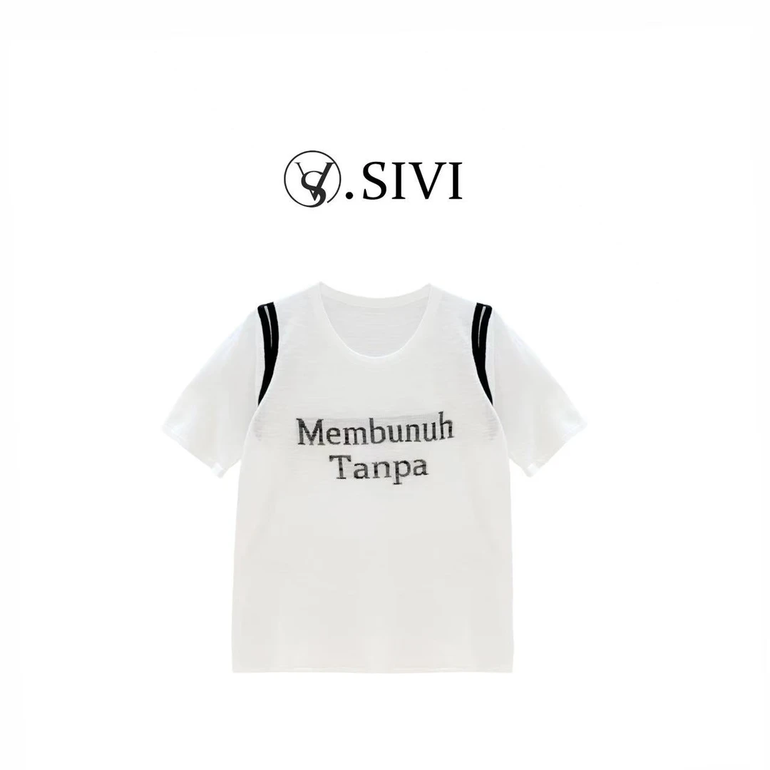 熙薇【航海密语】极简风短袖T恤天-丝+亚麻休闲夏季潮牌女装H3554