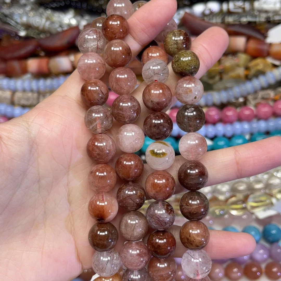 玛瑙/玉髓散珠天然红兔毛卡12长条38厘米