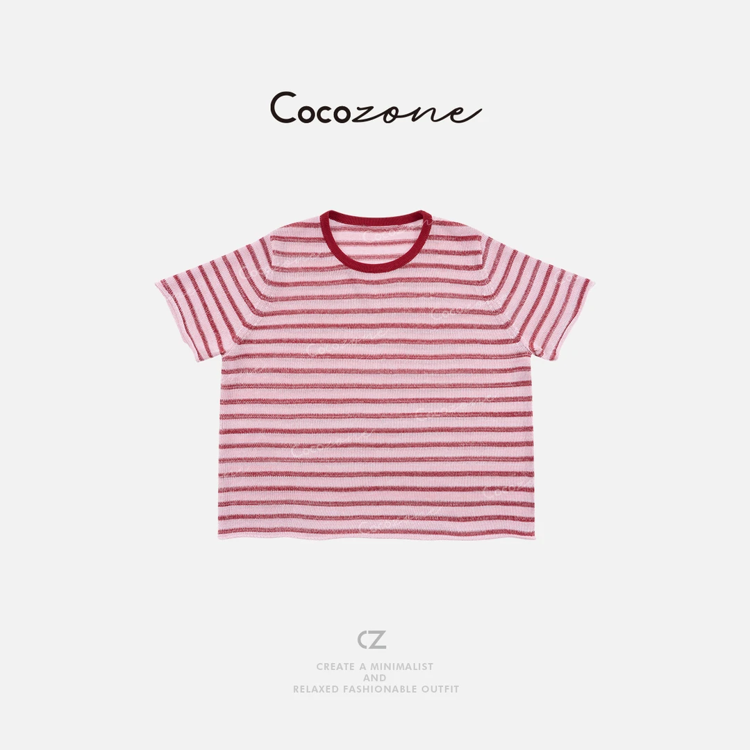 COCO ZONE 刘一一  【亚麻混纺】舒适亲肤条纹毛织短袖 CD1A0889