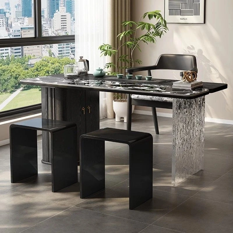 现代中古风简约轻奢实木茶桌家用组合客厅小型阳台泡茶茶台桌椅