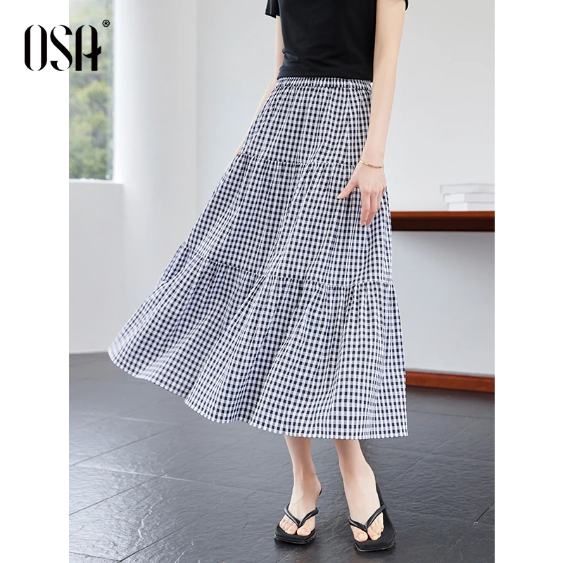 OSA欧莎通勤百搭格子裙女半身裙夏季减龄显瘦a字蛋糕裙S125B51001