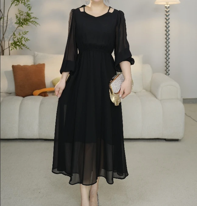 Q005秋季设计法式减龄连衣裙春秋洋气修身