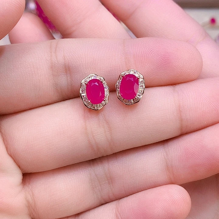耳饰红宝石银S925镶嵌