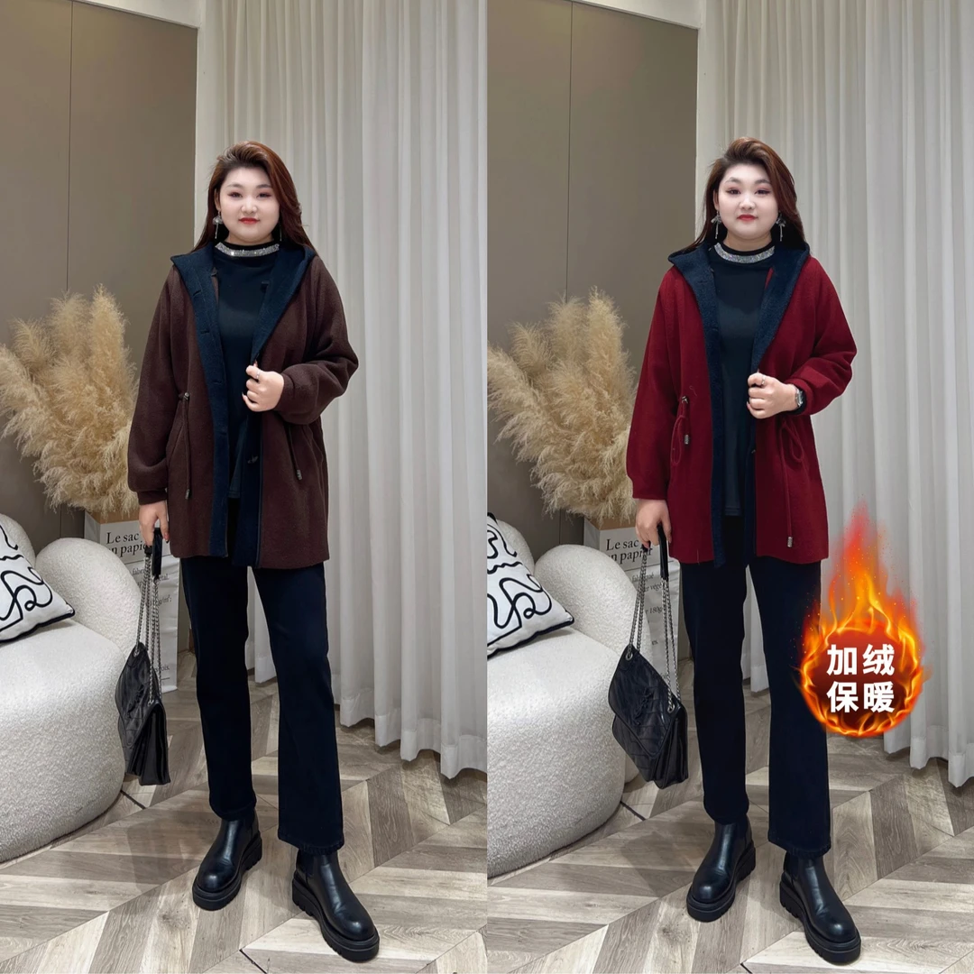 【上新外套】PMM82252秋冬新款抽绳收腰休闲风连帽宽松大码女装外套