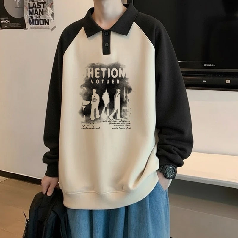 潮牌polo衫卫衣男装秋冬街头美式休闲宽松大码长袖学生青少年上衣