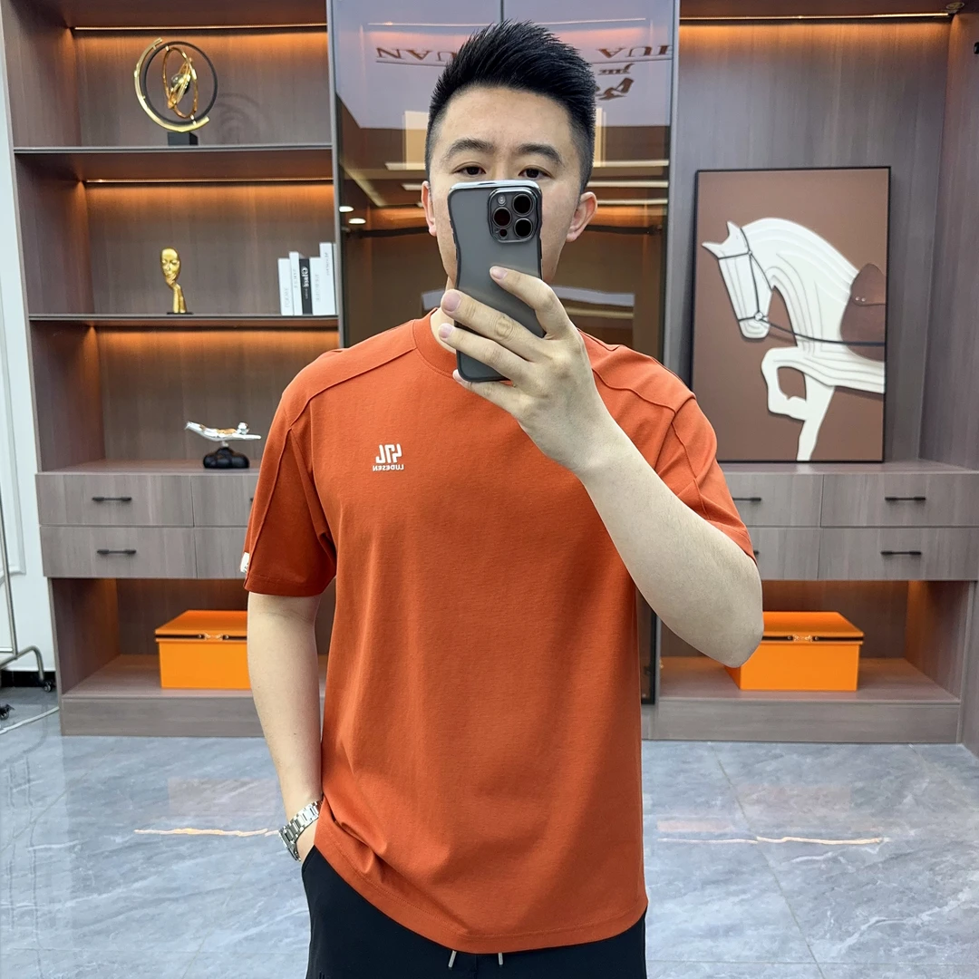 高品质男士高棉感短袖t恤夏季时尚休闲百搭简约圆领宽松潮流半袖