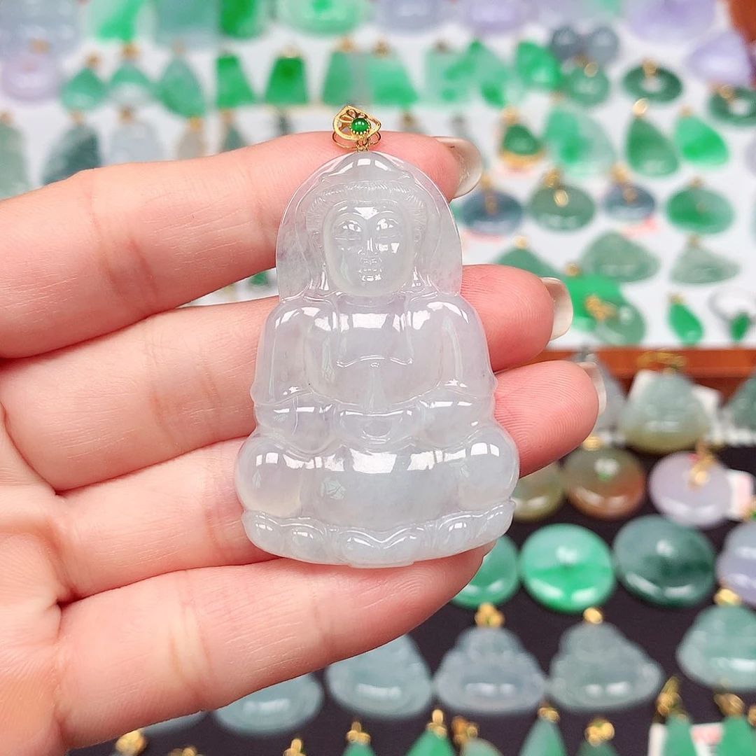 翡翠颈饰18K金镶嵌天然翡翠A货