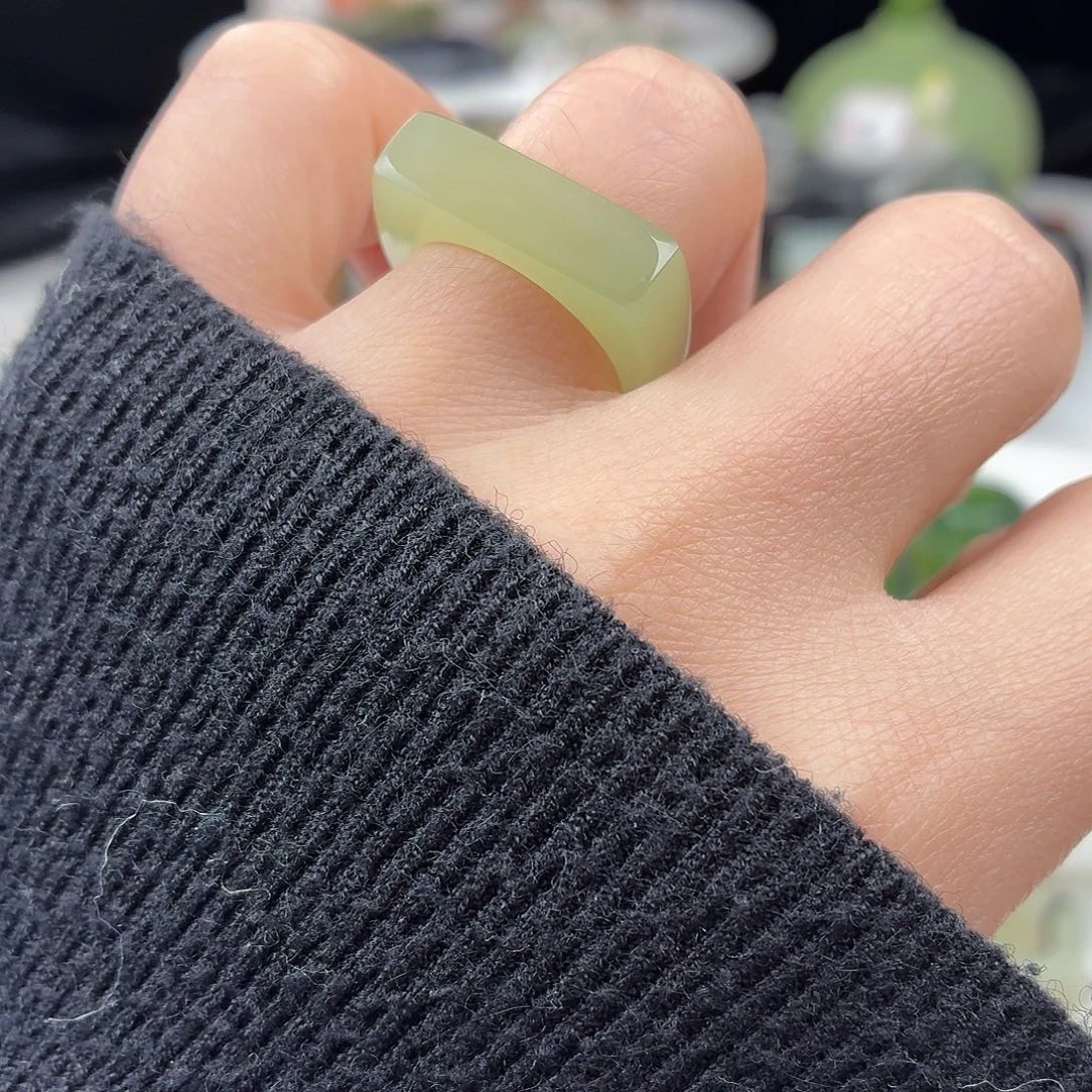 和田玉未镶嵌戒指S70奶绿窄马鞍17.5