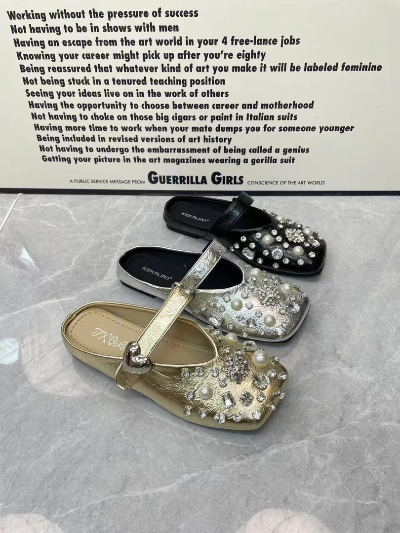 包头水钻漆皮气质时尚夏季平底包头拖平跟方头日常休闲拖鞋A802