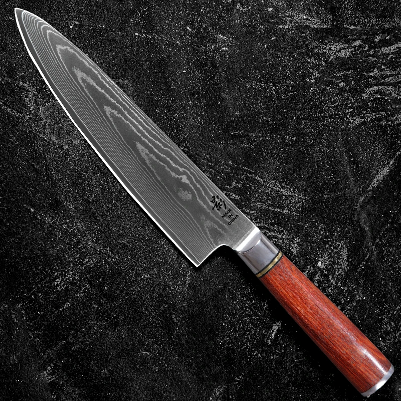 《影》流沙纹红檀木手柄主厨牛刀10cr15mov硬度60±62HRC家用厨刀**