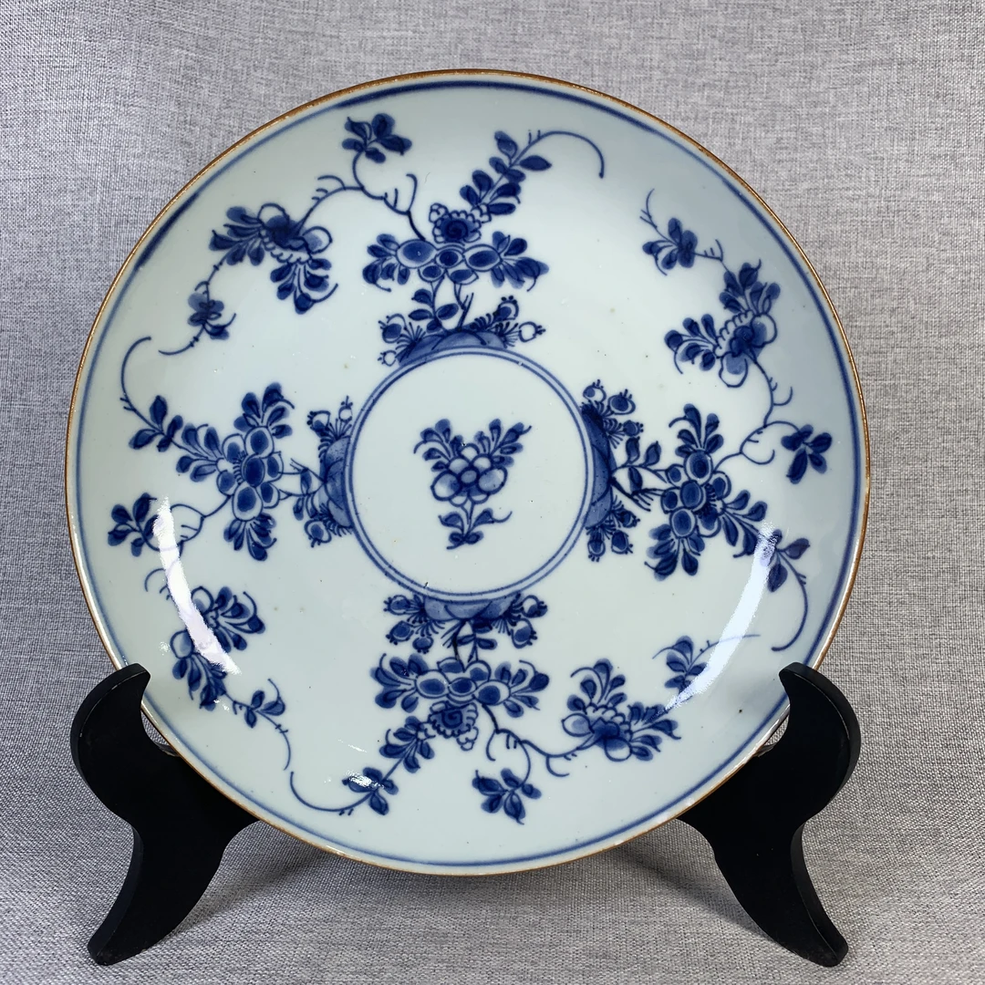 清代内青花花卉外紫金釉盘古瓷器真品镇江市文物商店库出3068174