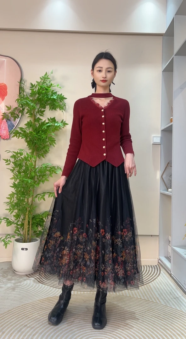 【正反两穿】半身裙A字大摆长裙纱裙百褶重工气质时尚显瘦碎花