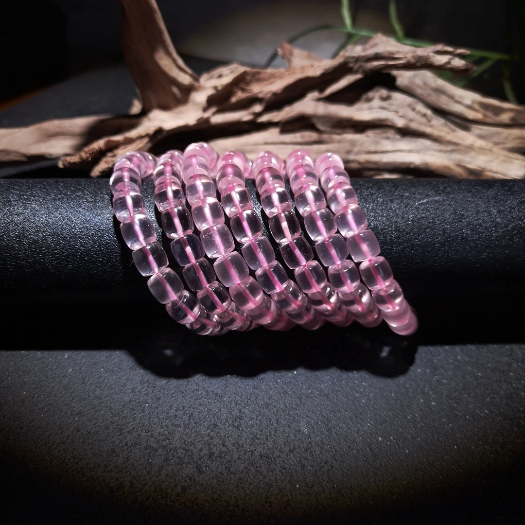 【黑胖珠宝】H0635  天然水晶粉水晶手串多样性发其一