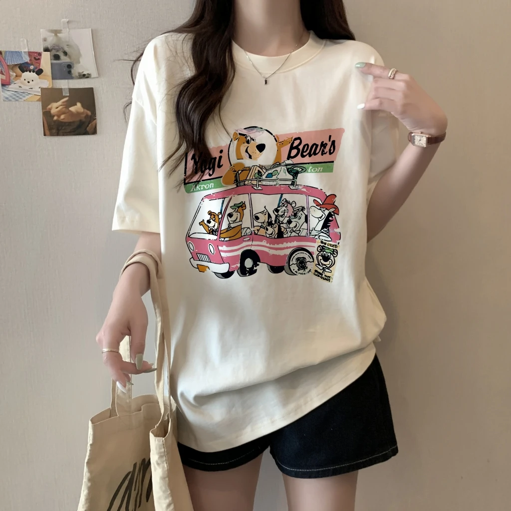 实拍S3XL 100棉精梳200克纯棉大码女装短袖t恤女宽松韩版上衣