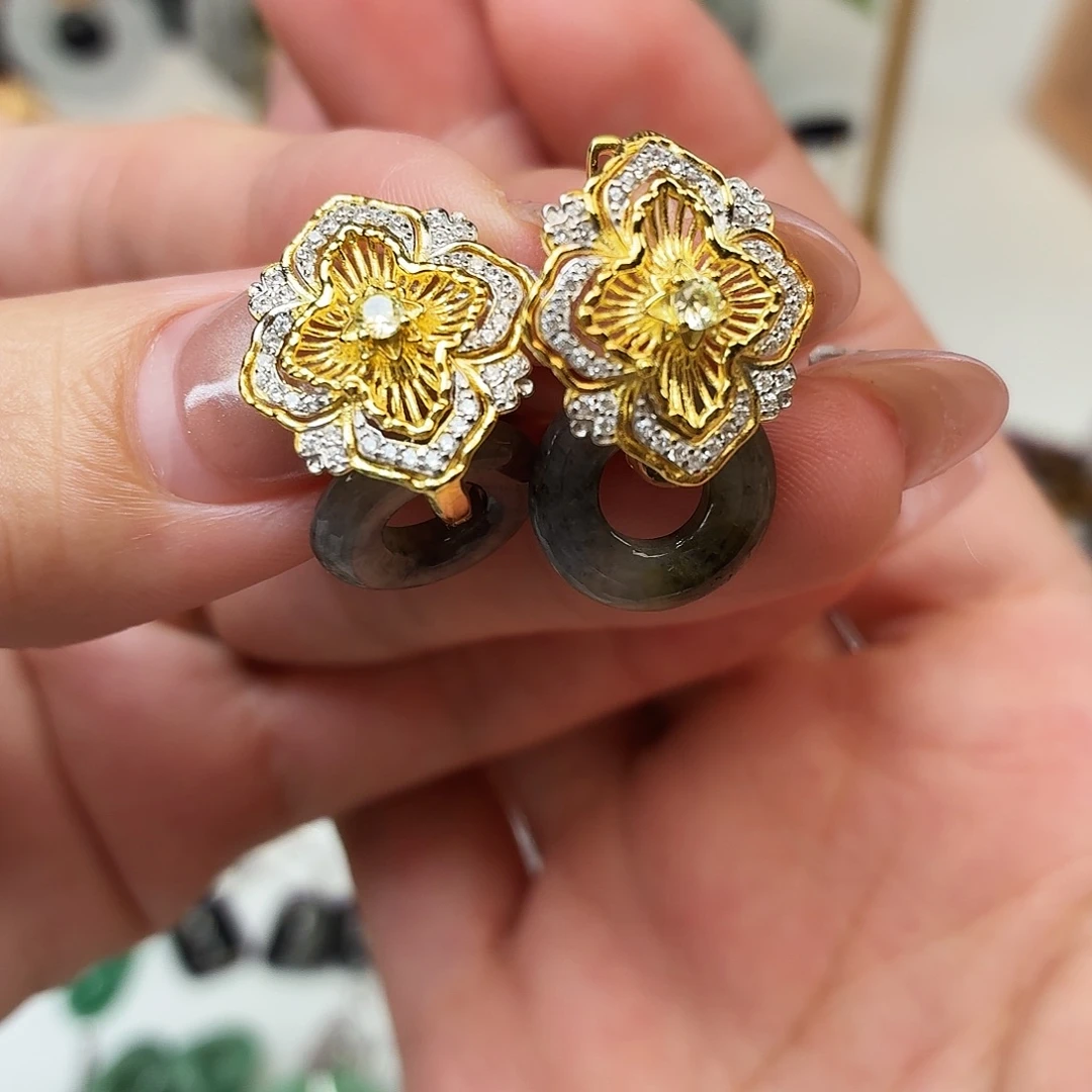 翡翠银S925镶嵌耳饰