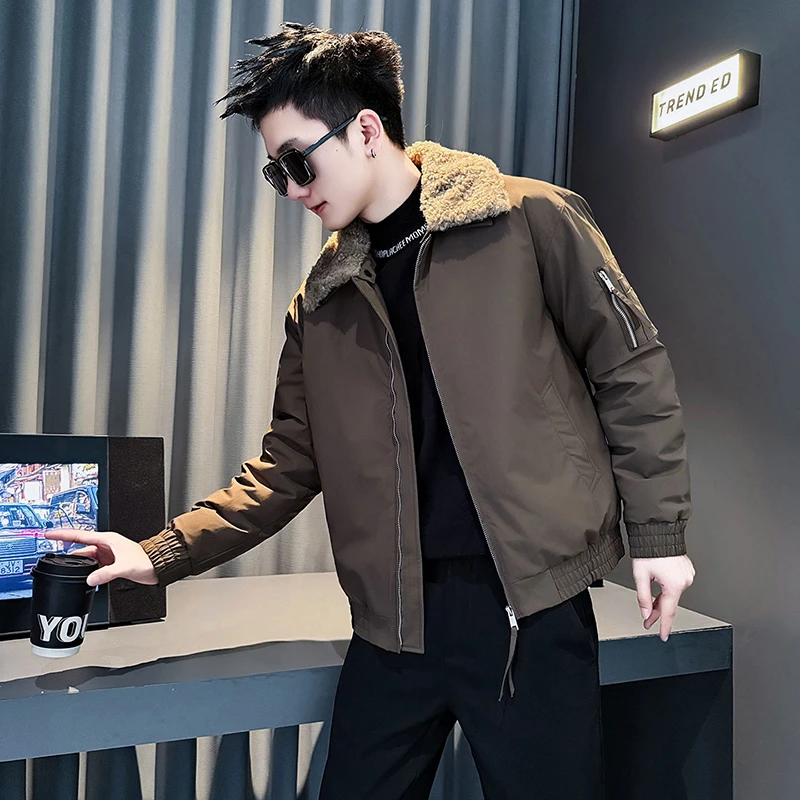 冬季爆款可拆卸毛领棉衣外套男2025新款冬装保暖短款加厚休闲棉袄