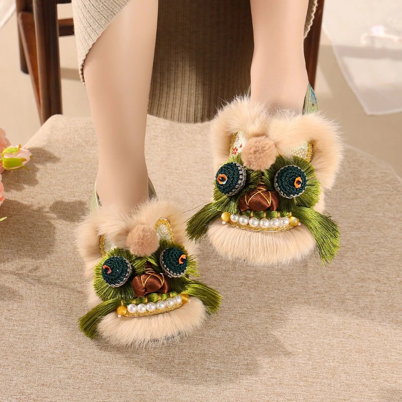 冬款虎头鞋女成人加绒棉鞋复古国风绣花保暖鞋加绒加厚老北京布鞋