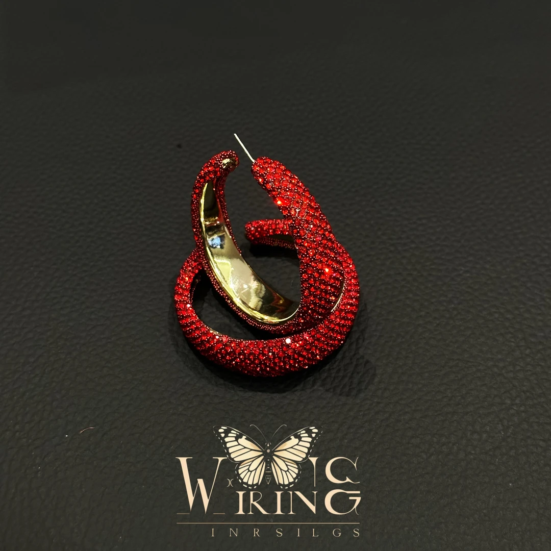 铜合金锆石耳饰 王大嘴原创 “红钻耳圈”新年限定红钻大耳圈A413