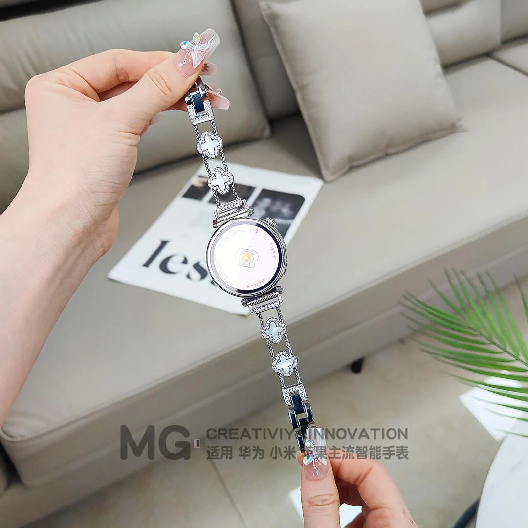 适用华为FIT3/2/1纯铜闪钻四叶草轻奢新款女款高级感小米手环9pro