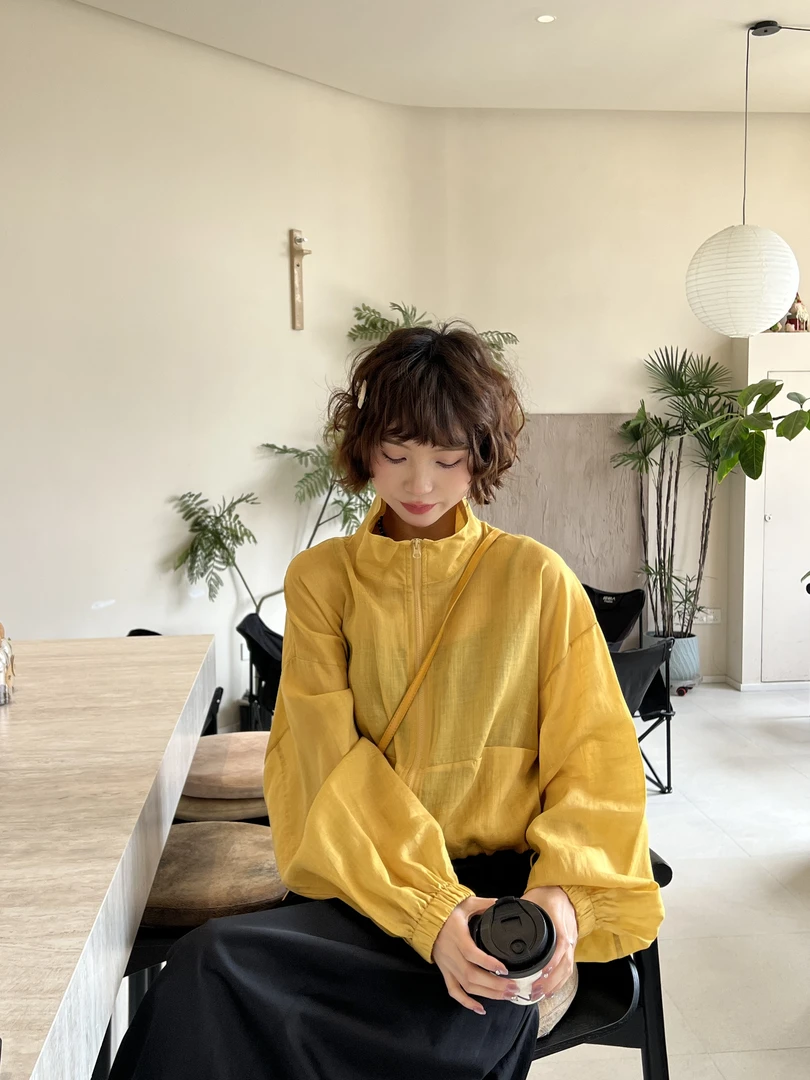 现货【薇薇绮】苎麻天丝短外套拉链立领上衣显瘦时尚休闲长袖 D101