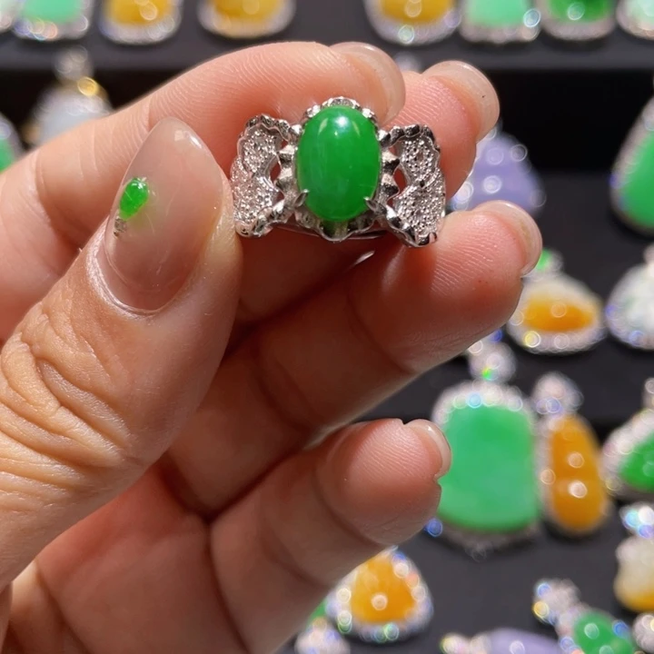 翡翠银S925镶嵌戒指