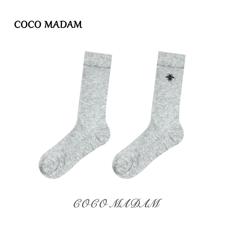 《An ni》 【D】刺绣夏季女透气中筒袜薄款纯色中筒袜-Ani-B646