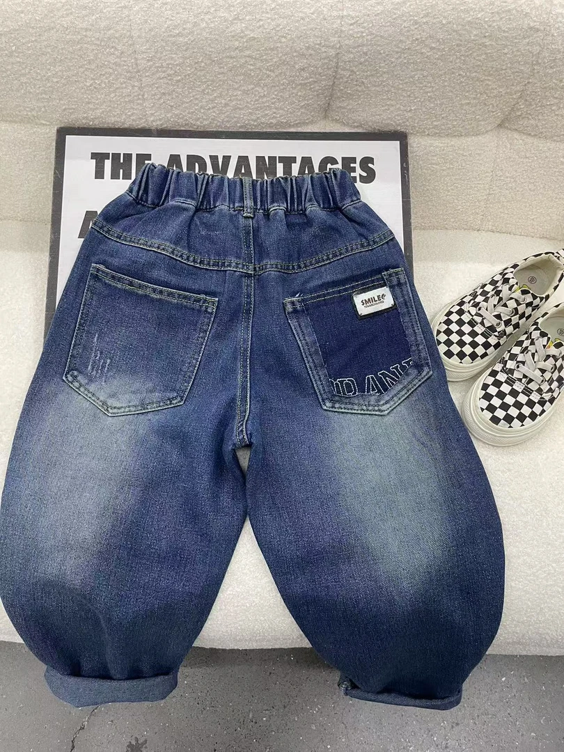 501223《现》韩版男童女童休闲舒适时尚蓝色洋气日常春款牛仔裤