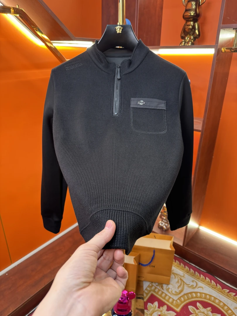 J+25年早春新款轻奢时尚百搭设计师立领拼接针织衫毛衣卫衣