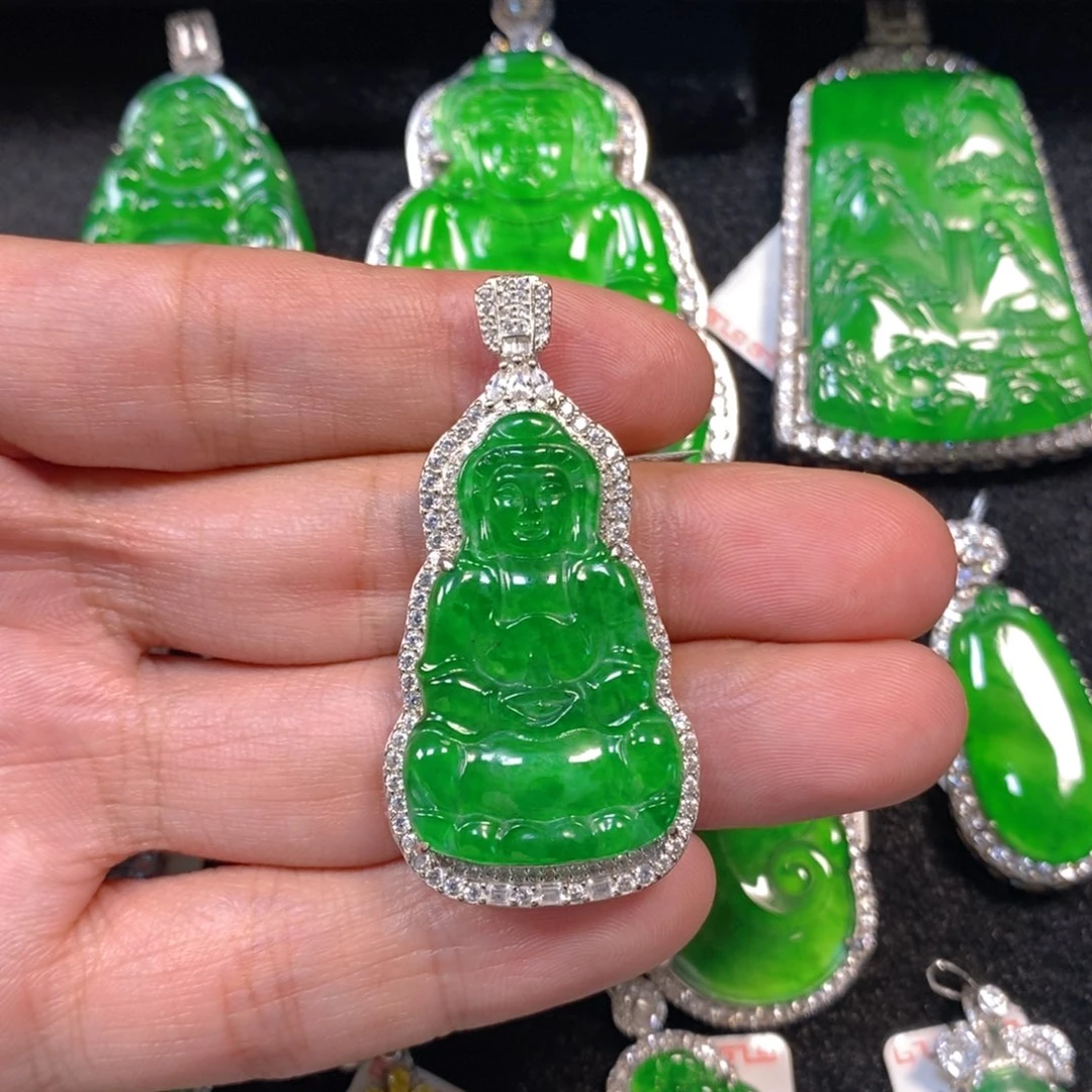 颈饰银S925镶嵌翡翠观音吊坠