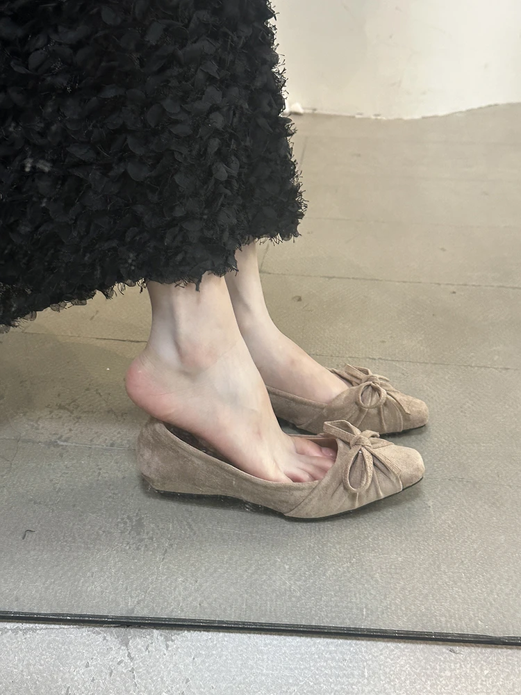 阿南儿~ 法式蝴蝶结芭蕾舞鞋女气质坡跟平底秋瓢鞋复古软底小单鞋