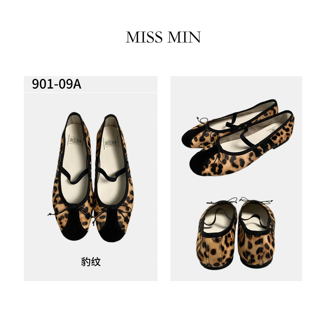 MISS MIN 901-09A新丝绒柔软芭蕾舞鞋蝴蝶结舒适圆头平底单鞋女