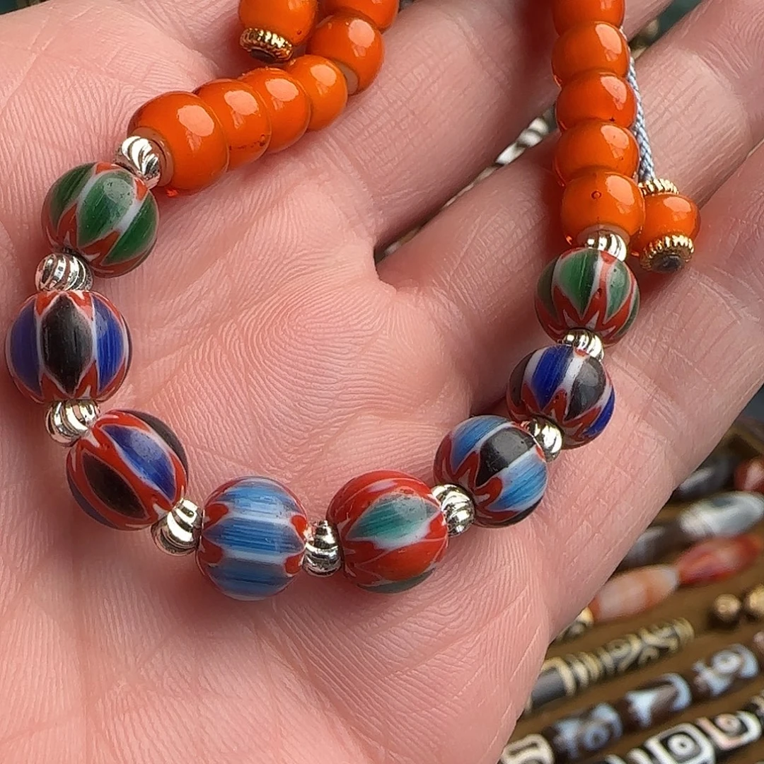 玻璃DIY双拼非洲琉璃和捷克白芯老琉璃