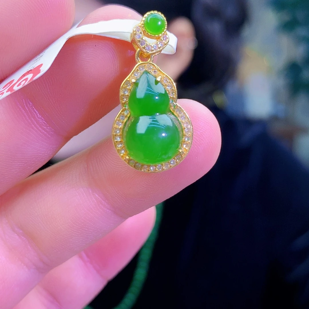 吊坠(不含链)银S925镶嵌和田玉（碧玉）吊坠