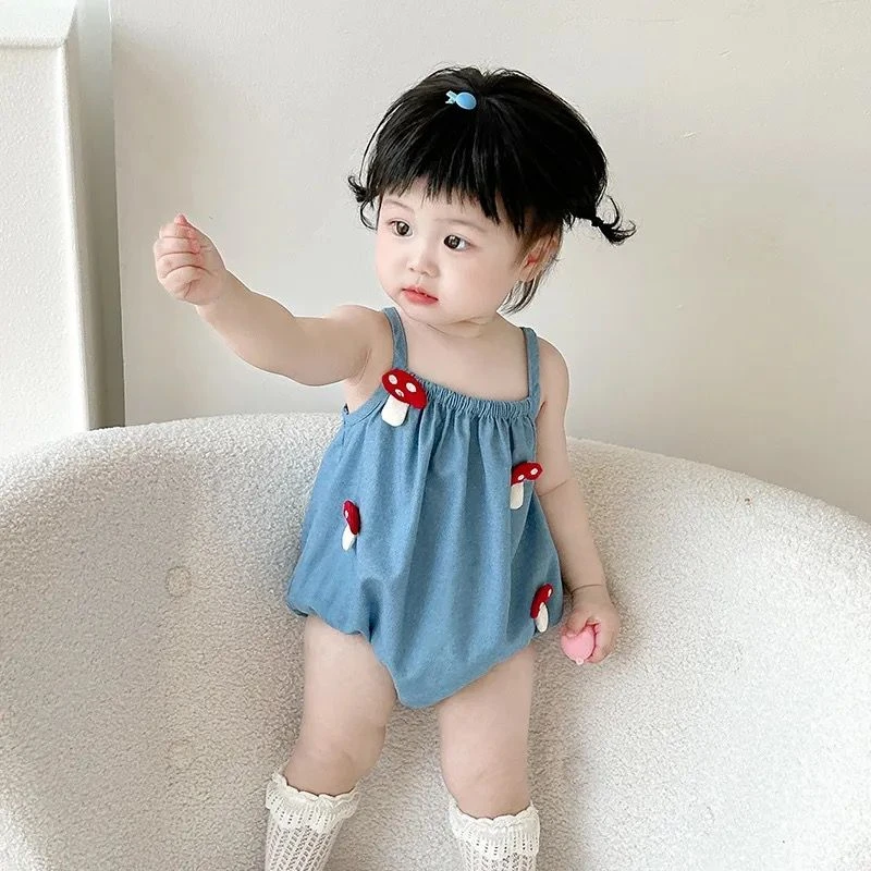 婴儿夏装女宝宝吊带包屁衣满月百天夏季薄款新生儿连体衣夏天衣服