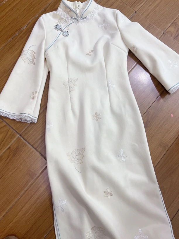 V-2243 琴瑟 雪花绒 冬款加厚年轻款改良旗袍115cm长款