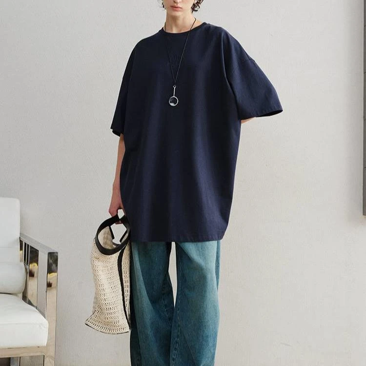 MARIUS灵感T落肩袖修身型短袖T恤上衣休闲黑色纯欲风