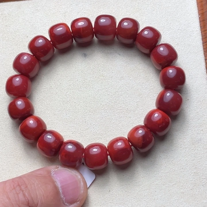 南红玛瑙未镶嵌手串12牛血红老型单圈