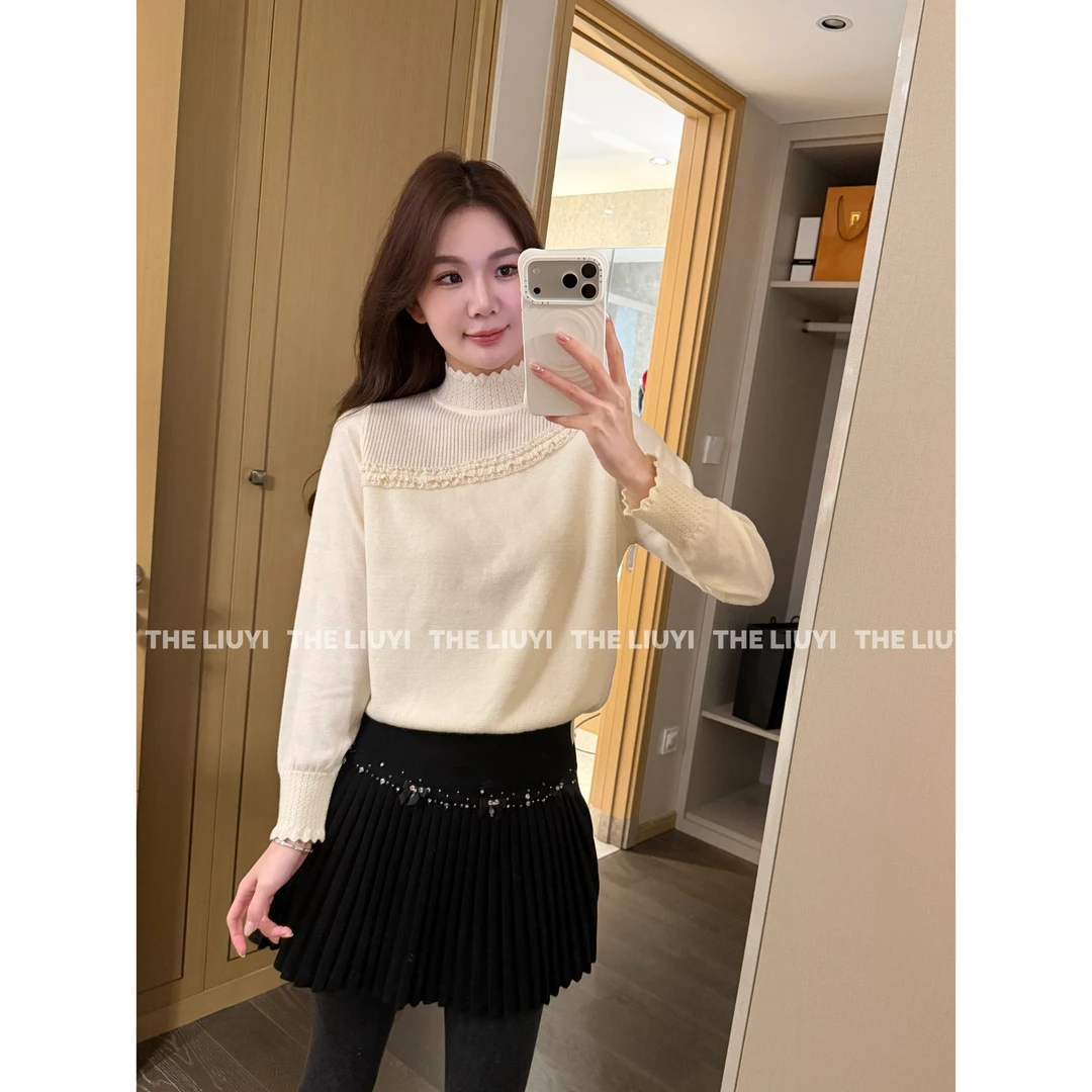【LIUYI】精致风针织重工珠珠高领羊毛打底512173