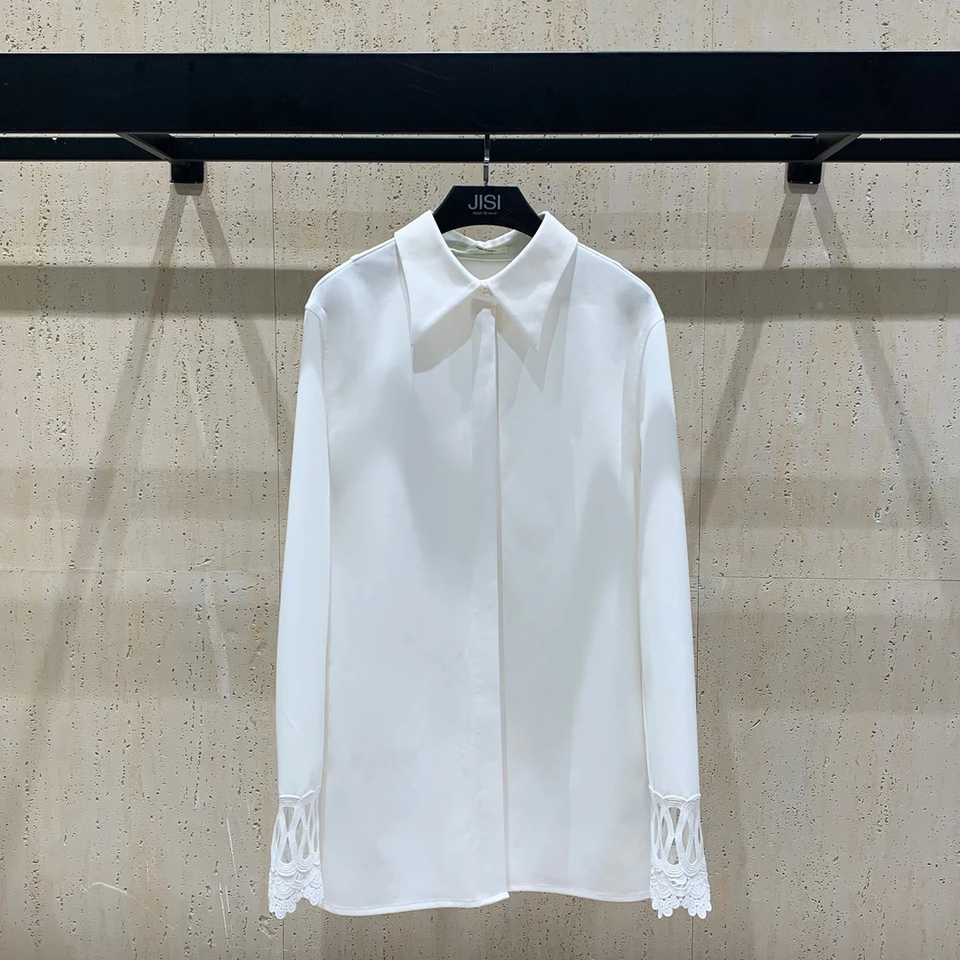 JISI 拼接蕾丝袖口长袖衬衫-CS24333