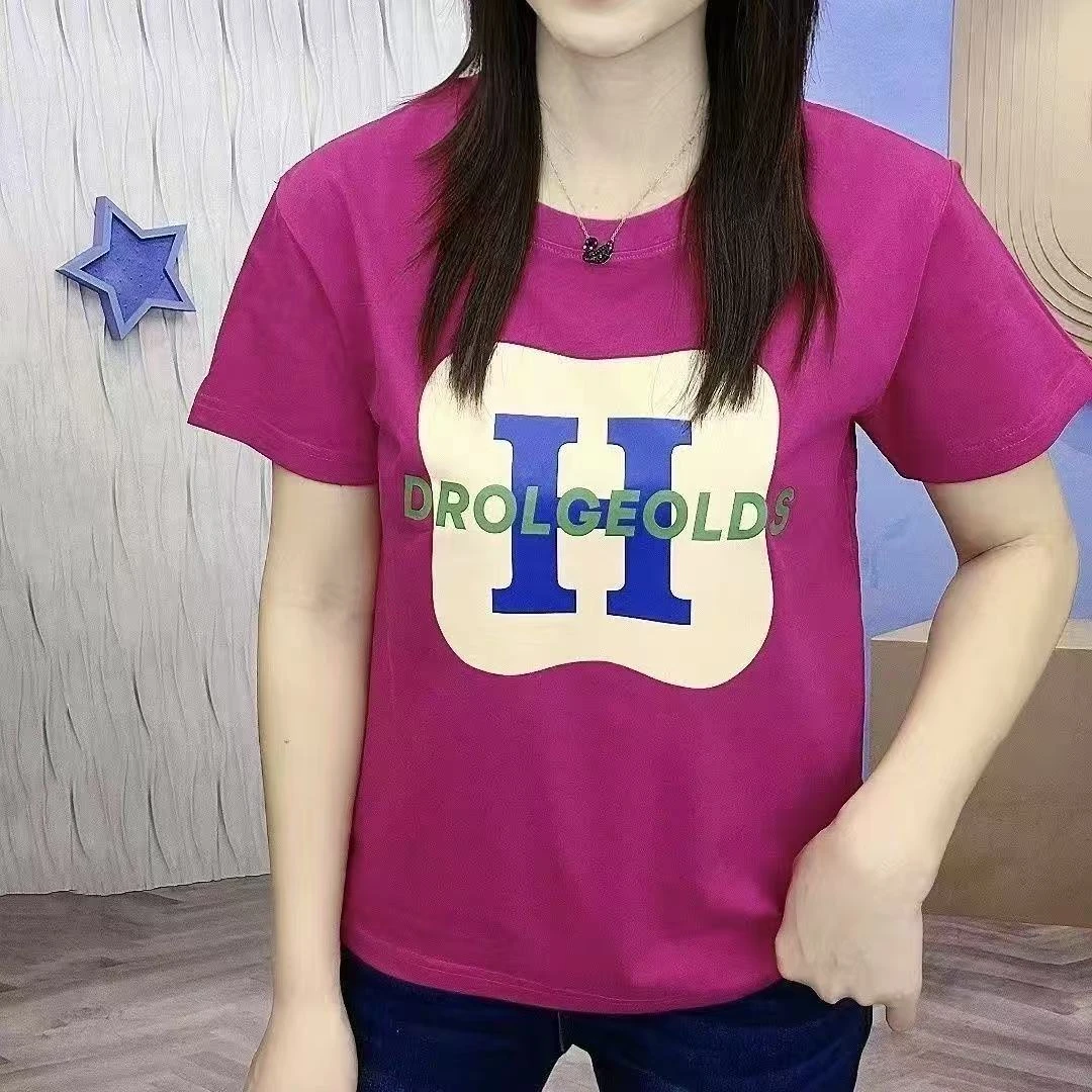 新款[H]纯棉短袖洋气女休闲百搭T恤爆款时尚女衫女款上衣T恤圆领