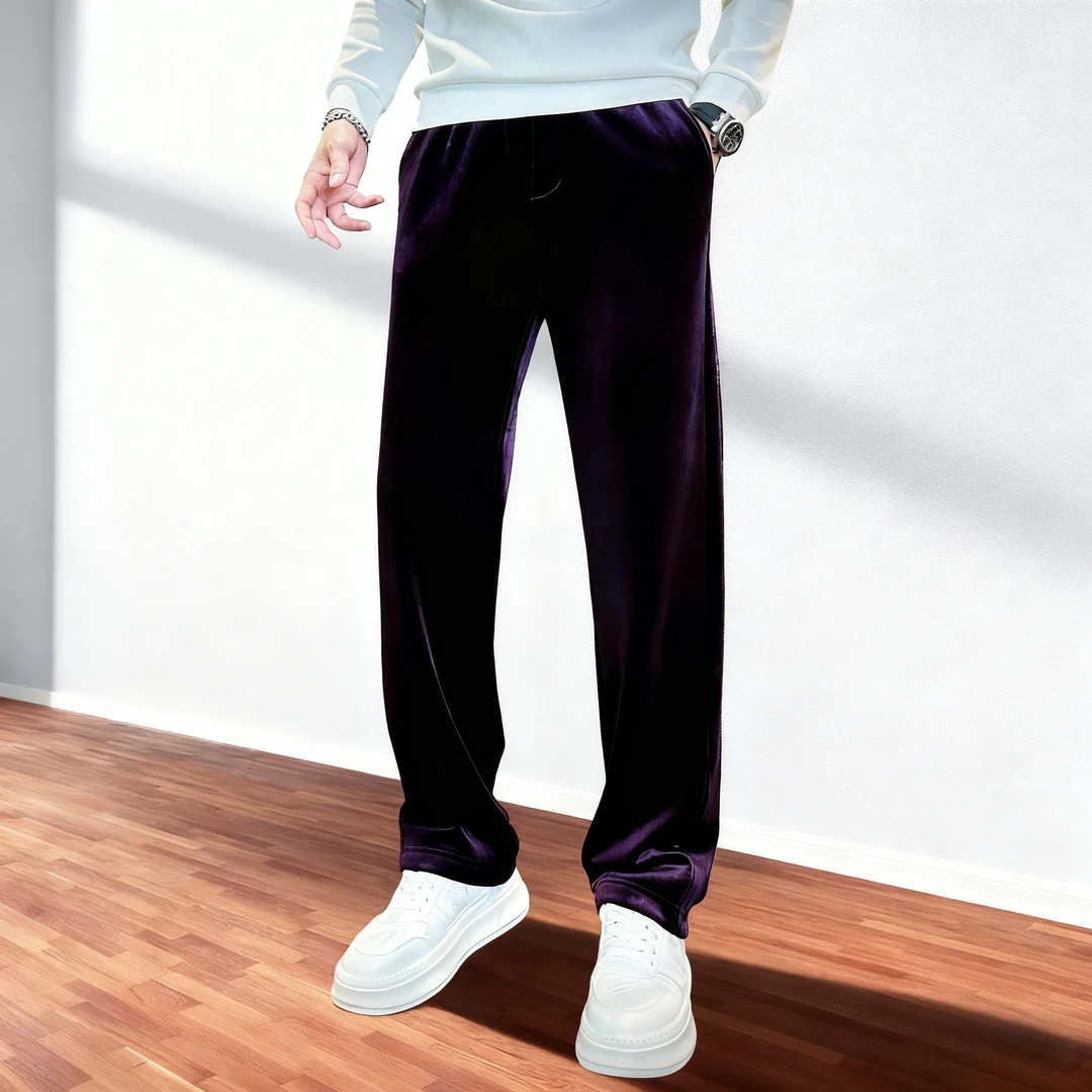 2025男装男士秋冬潮流时尚舒适加厚纯色高端加厚垂坠男士休闲裤