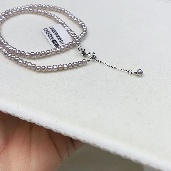 颈饰银S925镶嵌淡水珍珠卡3到4极光高级灰炫彩